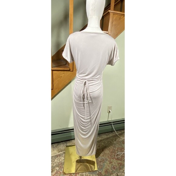 LaLavon Women's Sz M Beige Maxi Dress Bodycon Ruched Tie Back Minimalistic Party - Picture 5 of 8